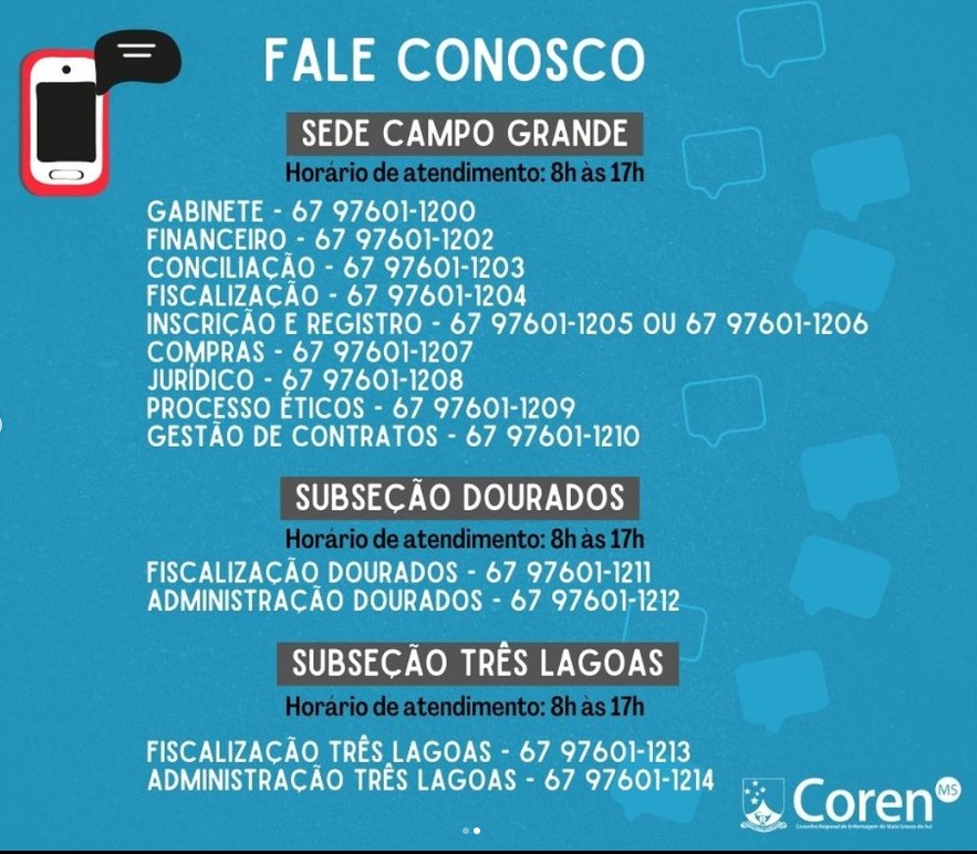 Contatos Setoriais Da Sede E Subse Es Do Coren Ms Coren Ms